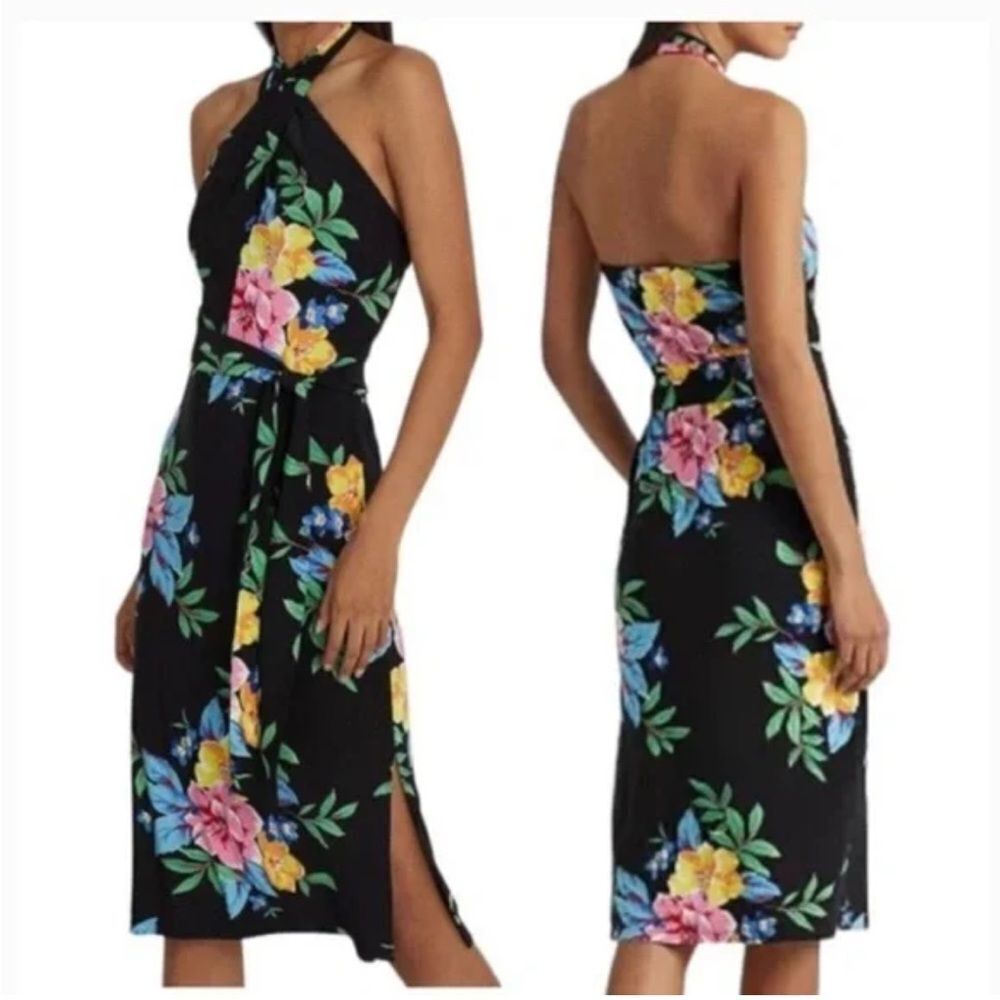 Lauren Ralph Lauren Floral One-Shoulder Dress Tie Belt Size 12 NWT $245